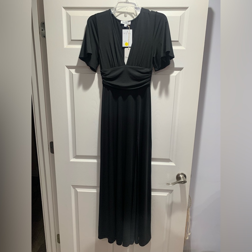 Black V-Neck Maxi Dress with Flutter Sleeves